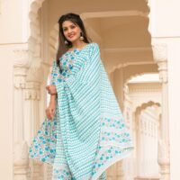 Jaipuri Kurtis Cotton fabric sky bule color 3 pcs set suit set-bf1